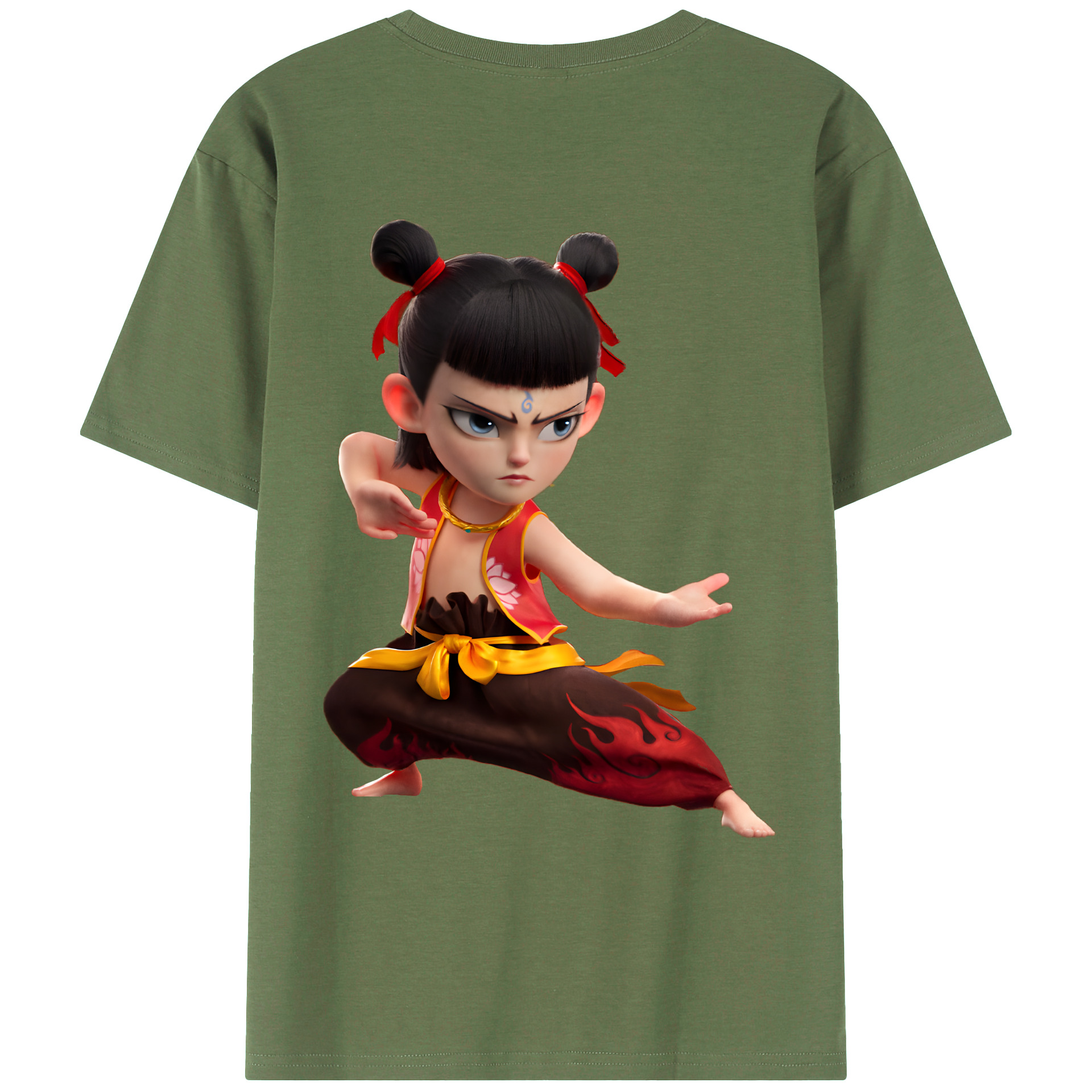 （画像用） Ne Zha 2 ナタ 魔童の大暴れ 綿100％ メンズ半袖Tシャツ（バックプリント） 通気性